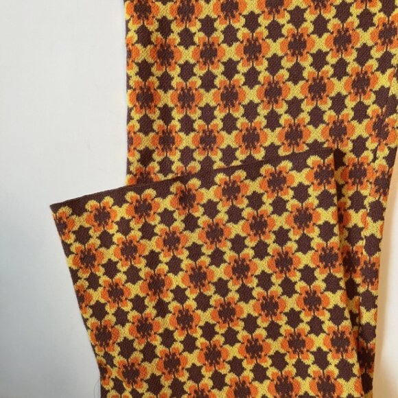 NWOT ZARA 70s Boho Hippie Knit High-Waist Flare Pants – Mustard Rust Geometric - Picture 14 of 16